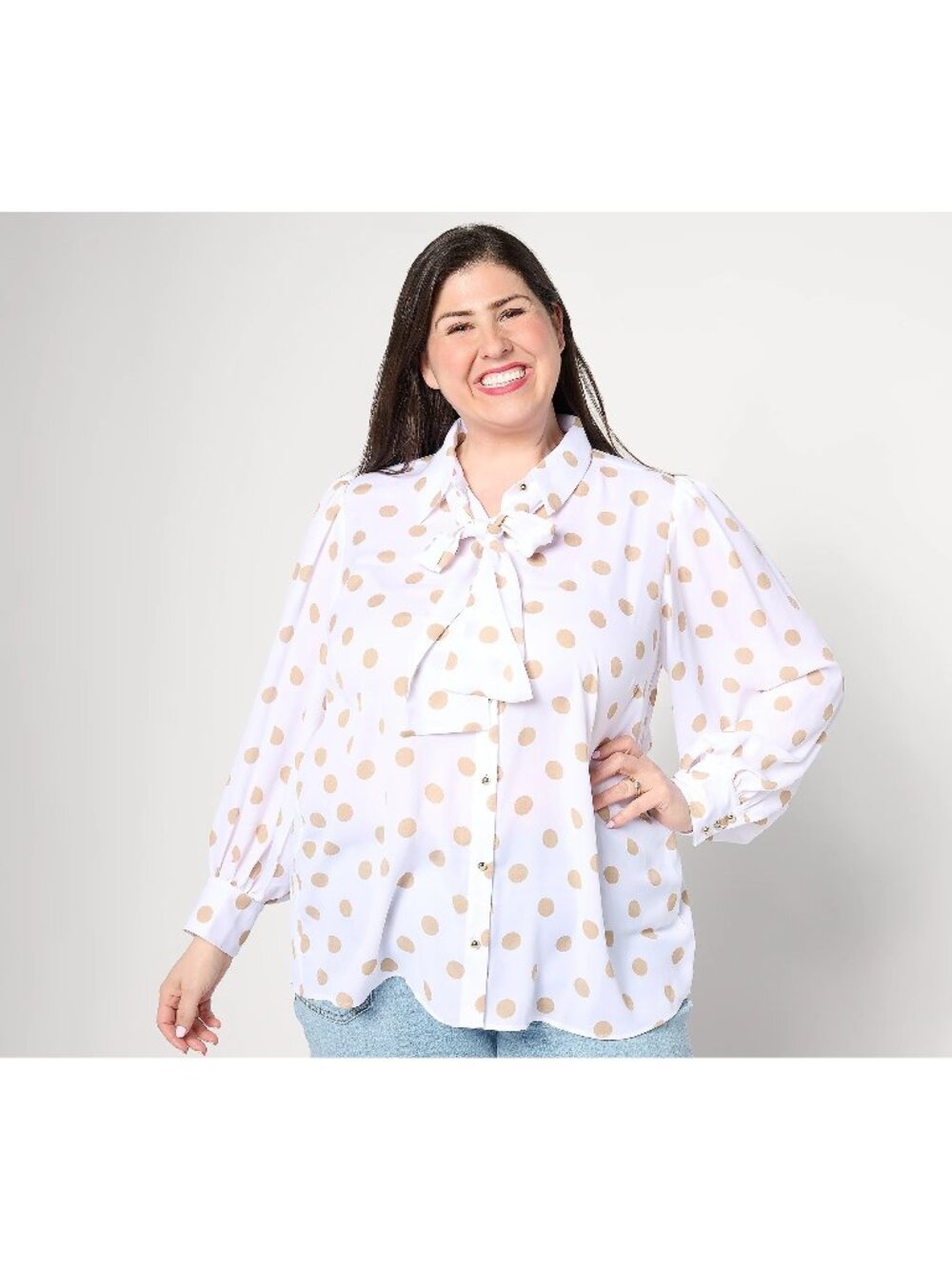 Dennis Basso Blouse XS Double Georgette Printed White Dried Oat Career NEW